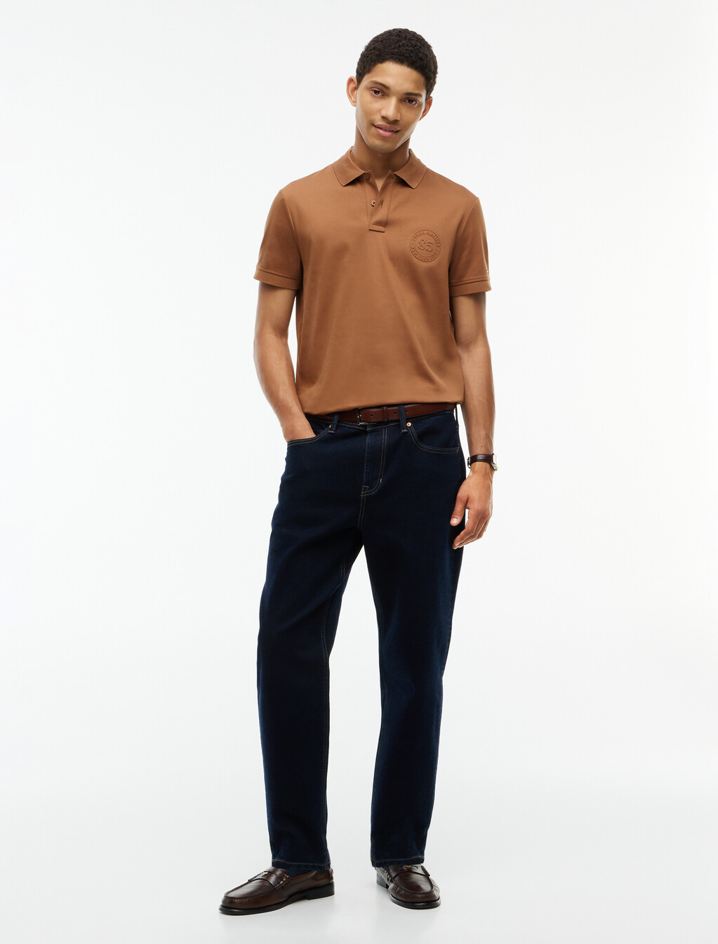 Regular Fit Interlock Knit Polo Shirt, Timeless Tawny, hi-res