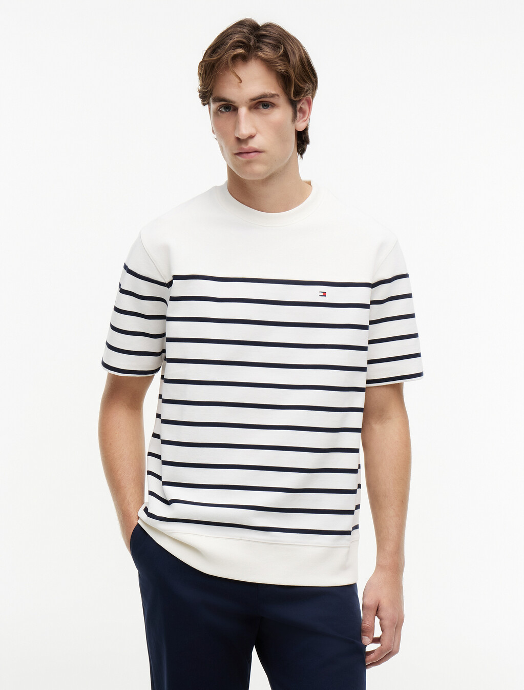 Jacquard Stripe Relaxed Crew Neck T-Shirt, Ivory Petal / Desert Sky, hi-res