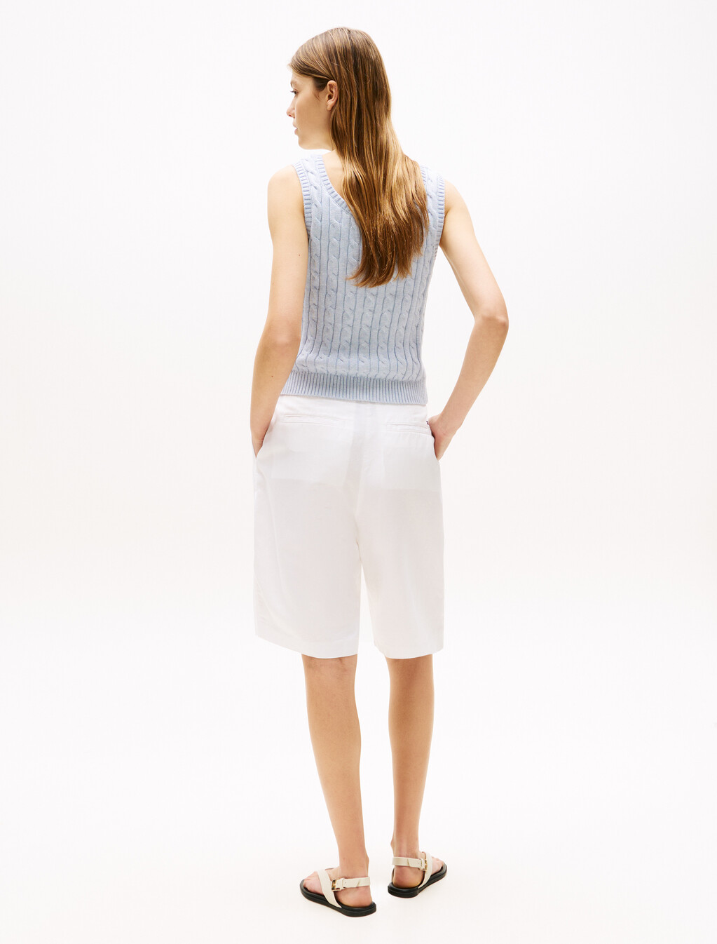 Cable Knit Sleeveless Sweater, B0802, hi-res