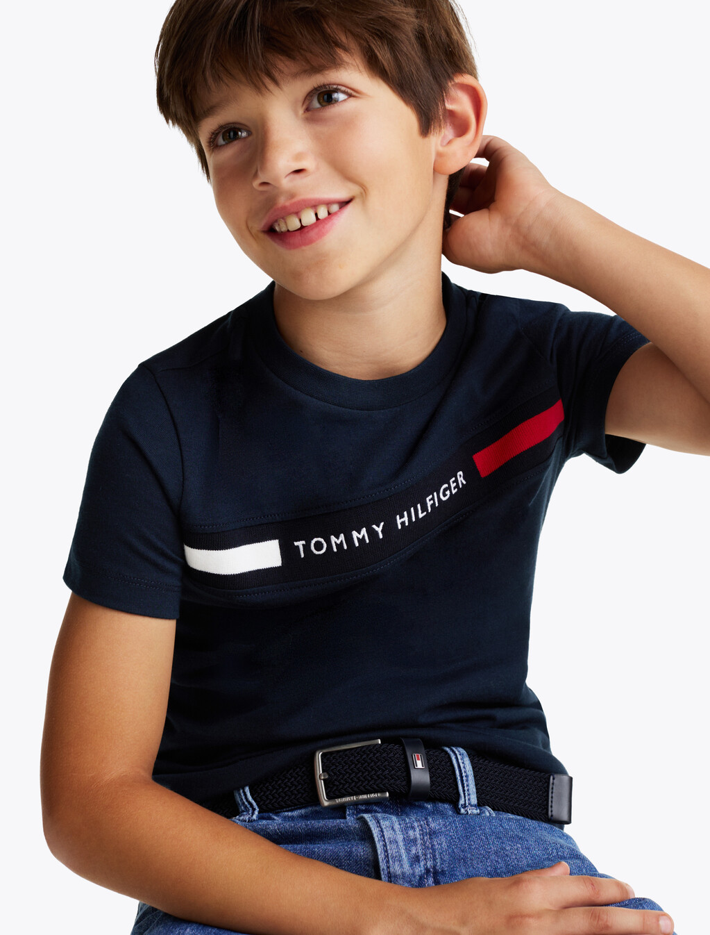 Logo Rib-Knit Insert T-Shirt, Dark Night Navy, hi-res