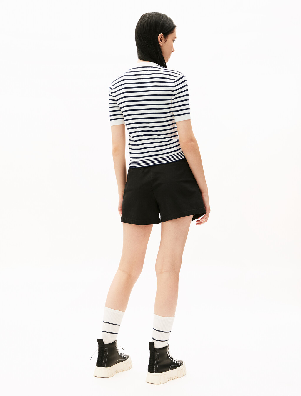 Essential Stripe Short Sleeve Sweater, White/Navy Stripe, hi-res