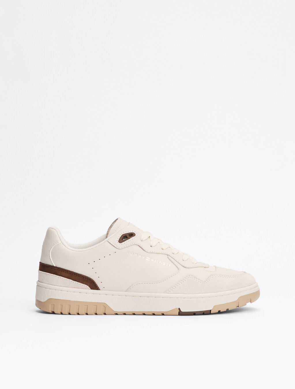 Leather Mixed Texture Basketball Trainers, Alabaster, hi-res
