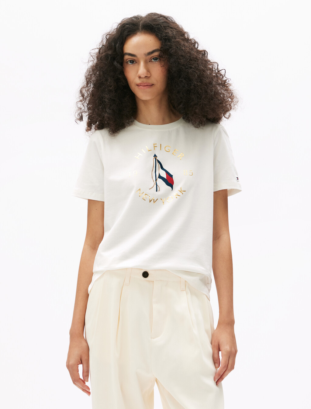 Motion Flag Print T-Shirt, Ecru, hi-res
