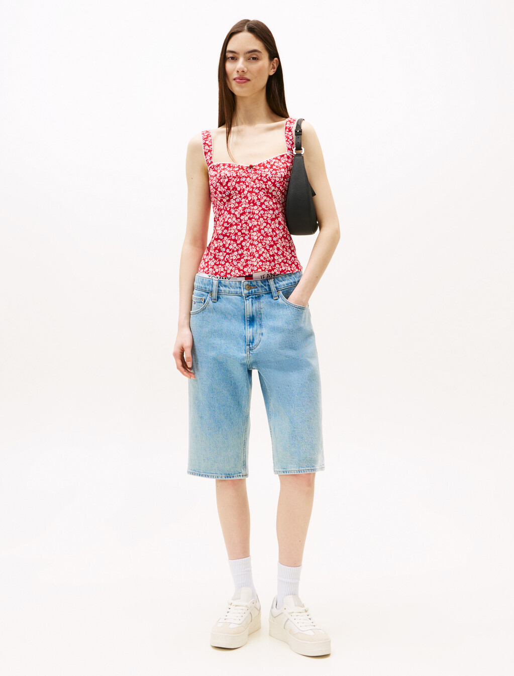 Sleeveless Girlcore Blouse, Red / Small Flowers, hi-res