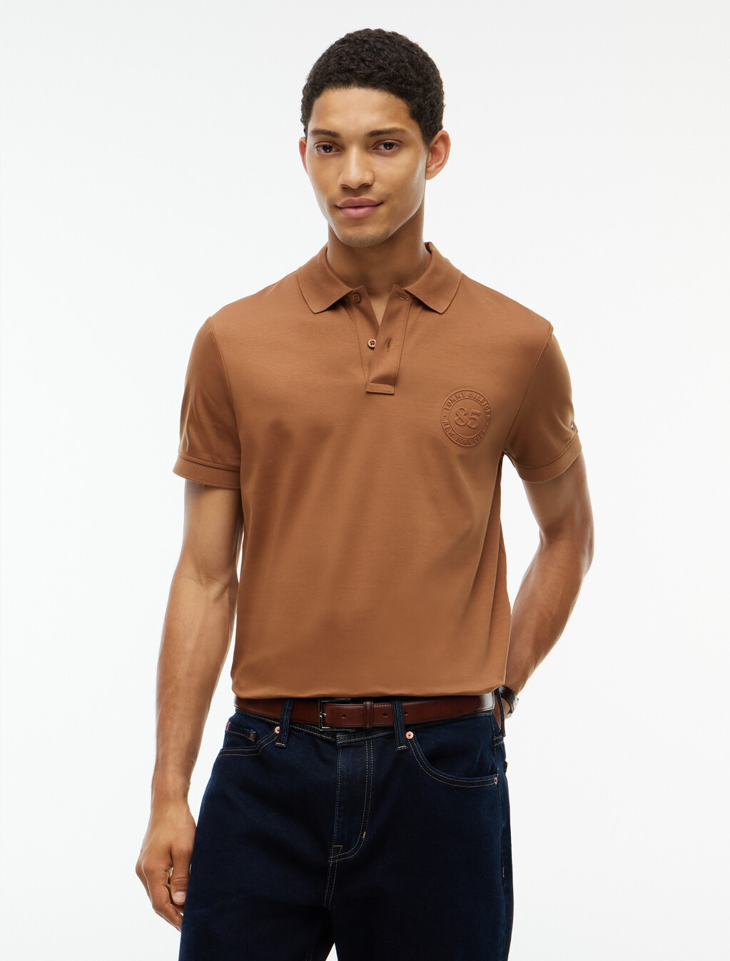Regular Fit Interlock Knit Polo Shirt, Timeless Tawny, hi-res