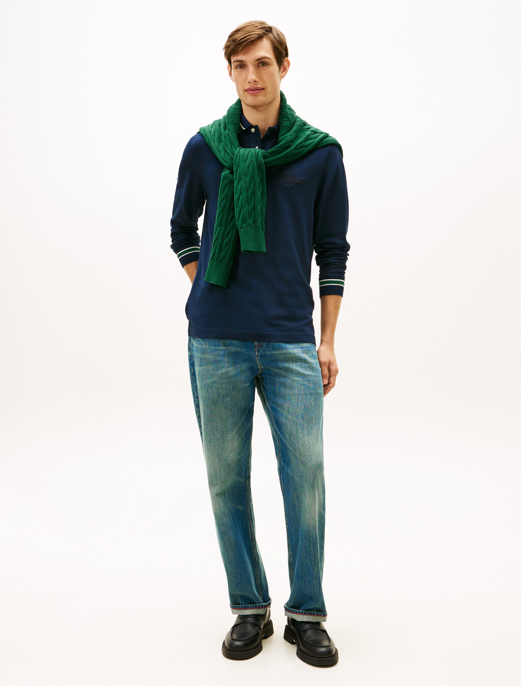 Regular Fit Tipped Long Sleeve Polo Shirt, Dark Night Navy, hi-res