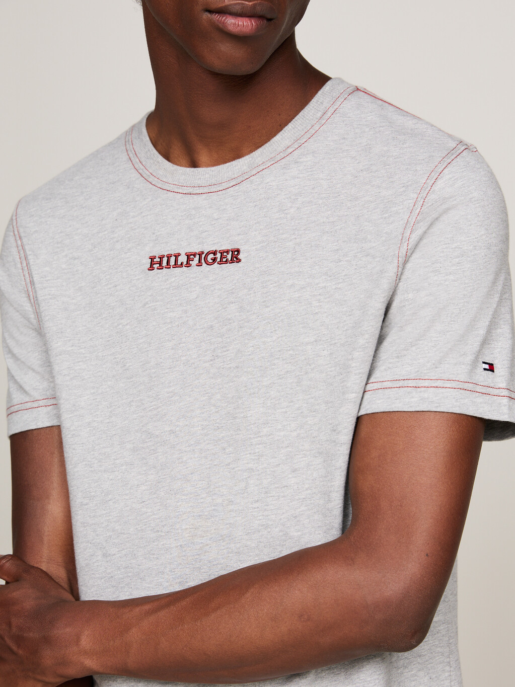 Hilfiger Monotype Logo Embroidery T-Shirt, Light Grey Heather, hi-res