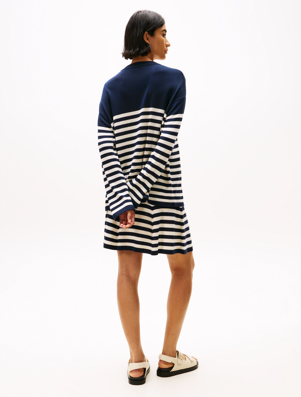 Relaxed Crew Neck Jumper With Silk, Dark Night Navy/Calico Stp, hi-res
