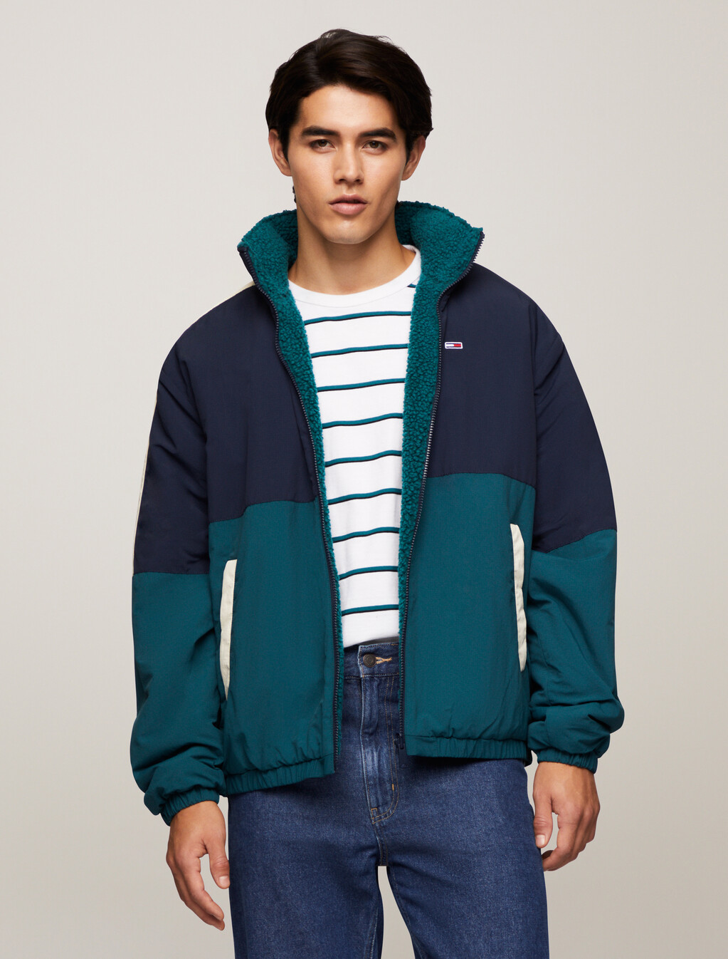 Reversible Teddy Fleece Jacket, Deep Seawater Multi, hi-res