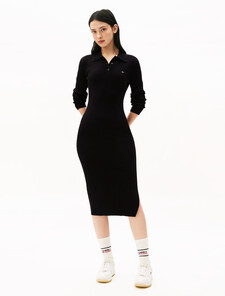 Rib Knit Polo dress, Black, hi-res