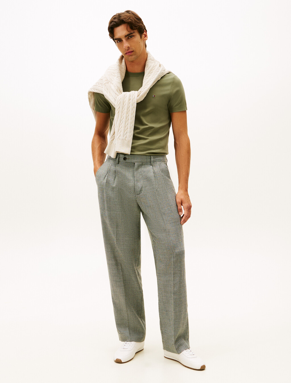 低幫標誌皮革運動鞋, Ecru, hi-res