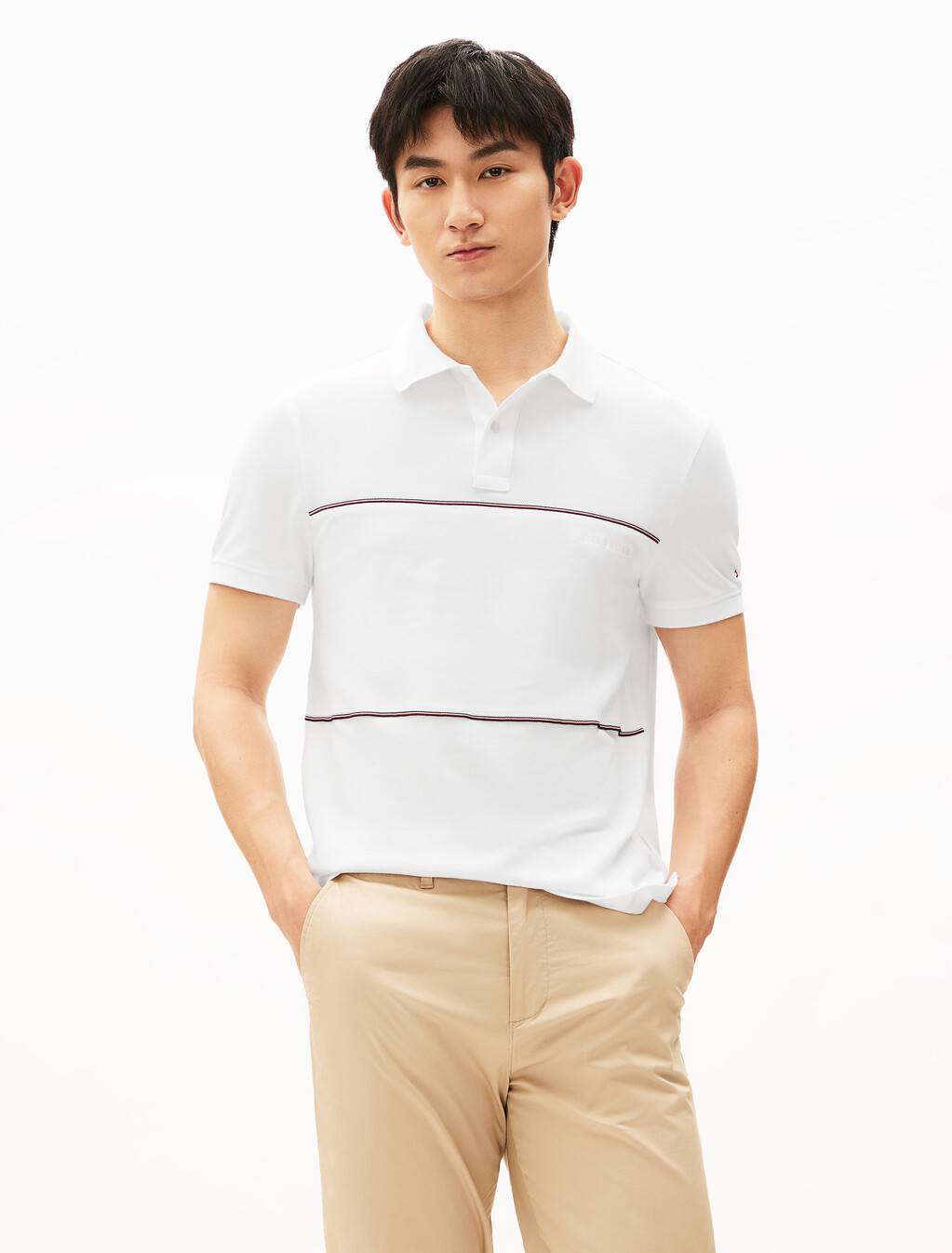 Global Stripe 條紋拼色 Polo 衫, White, hi-res