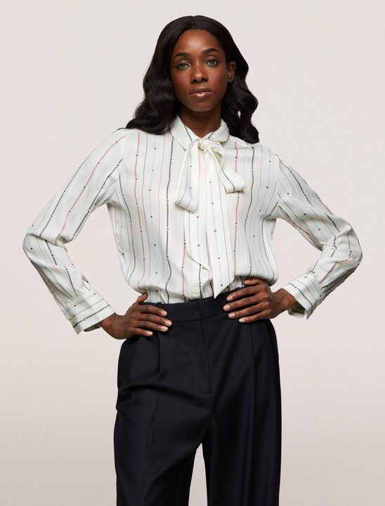 Foulard Stripe Tie Neck Shirt