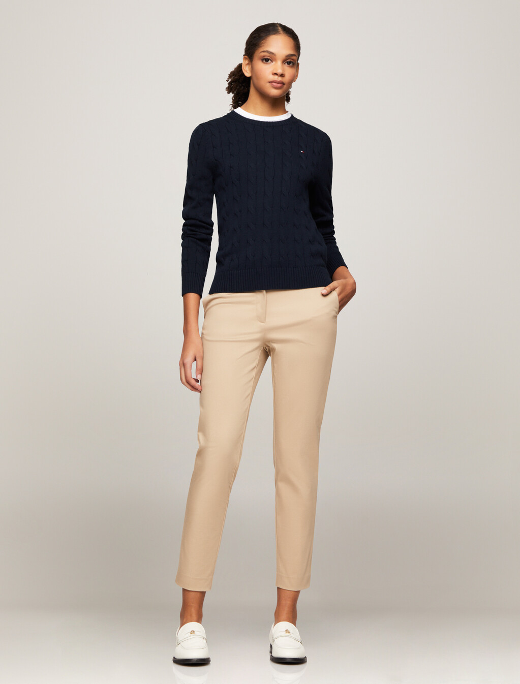 Cable Knit Pullover Sweater, Dark Night Navy, hi-res