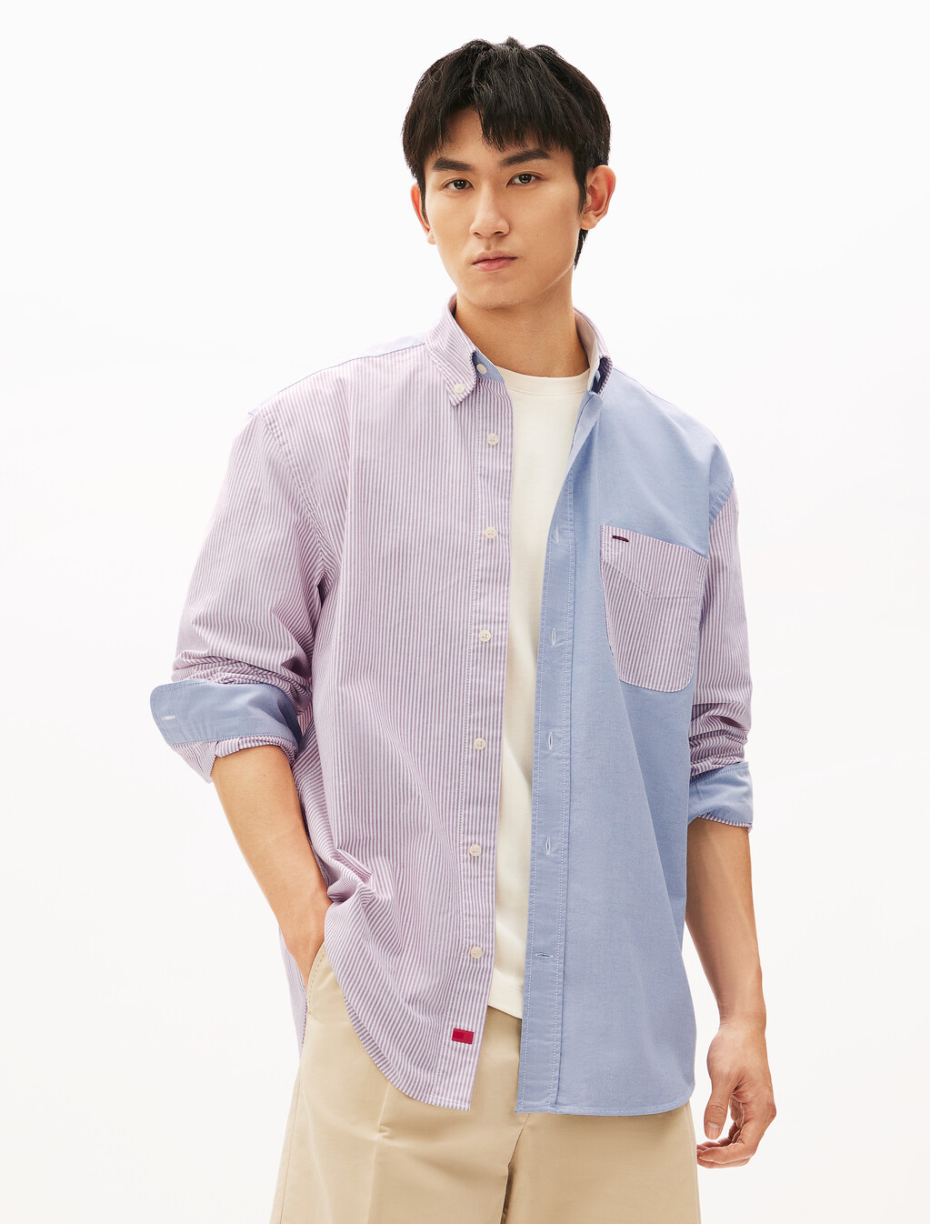 Color Block Boxy Shirt, Medium Red/Desert Sky, hi-res