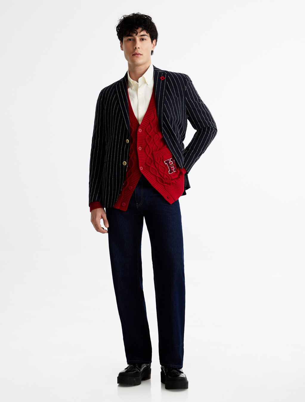Jacquard Pattern Stripe Shirt, Ivory Petal, hi-res