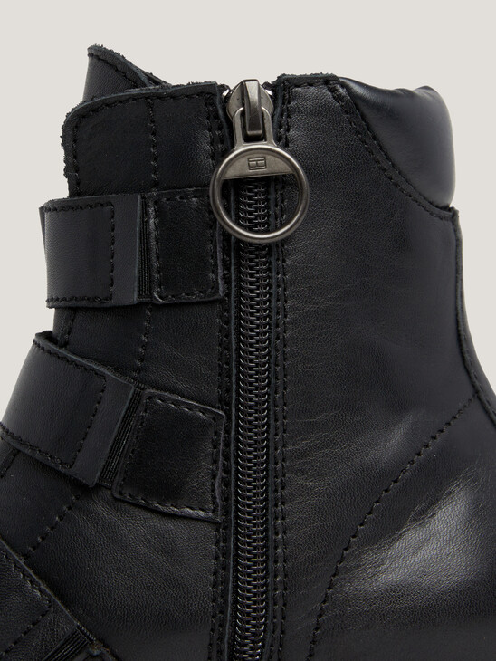 Chunky Buckle Leather Boots