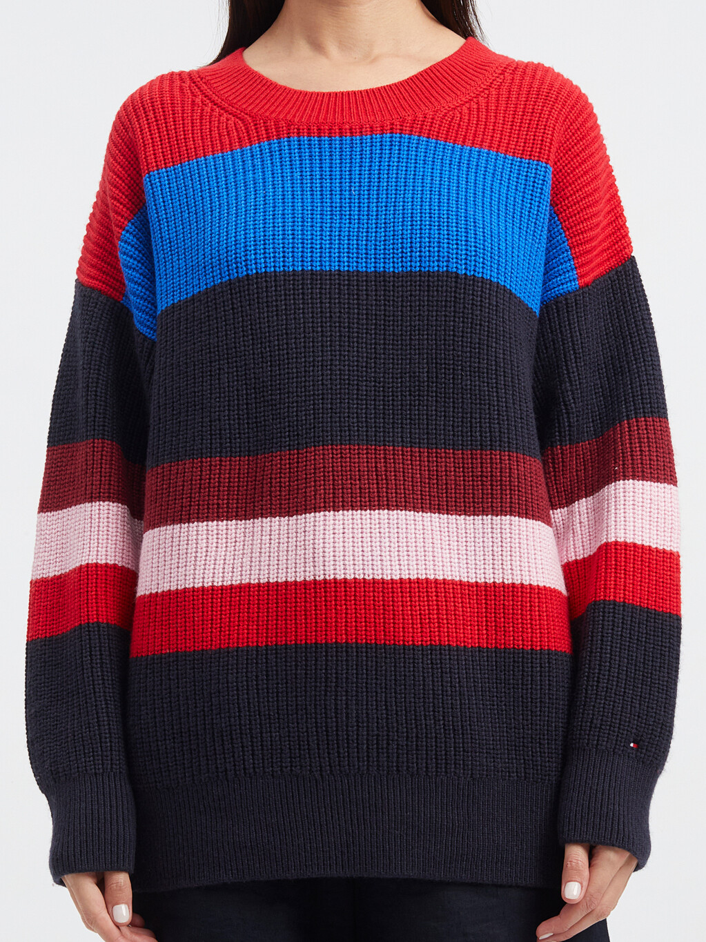 Vibrant Stripe Crewneck Sweater, Dsrt Sky Clsc Pink Stripe, hi-res