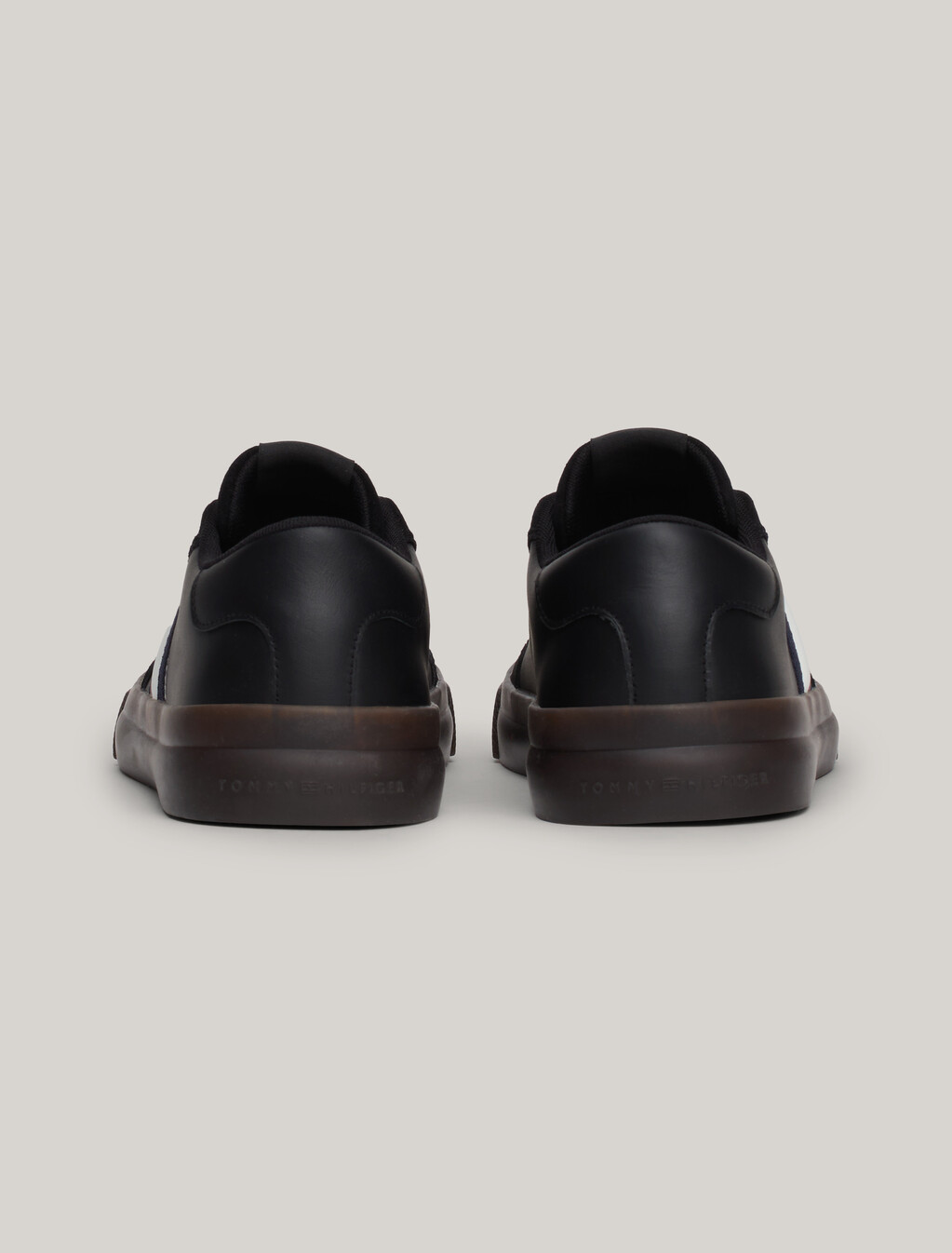 Leather Signature Tape Lace-Up Trainers, Black, hi-res