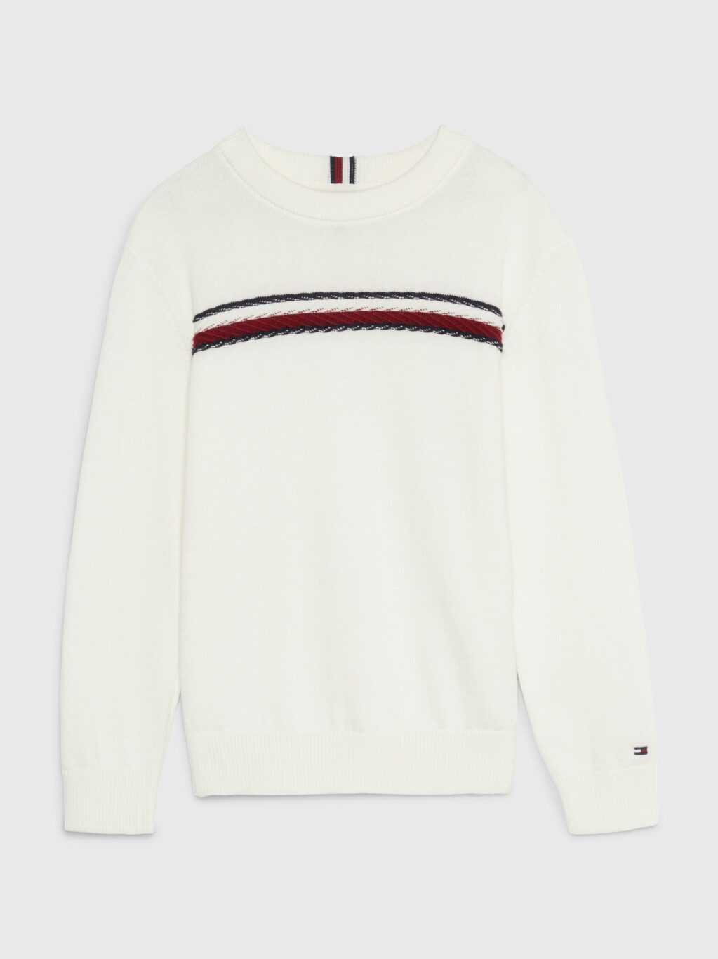 Intarsia Global Stripe Crew Neck Jumper, Ancient White, hi-res