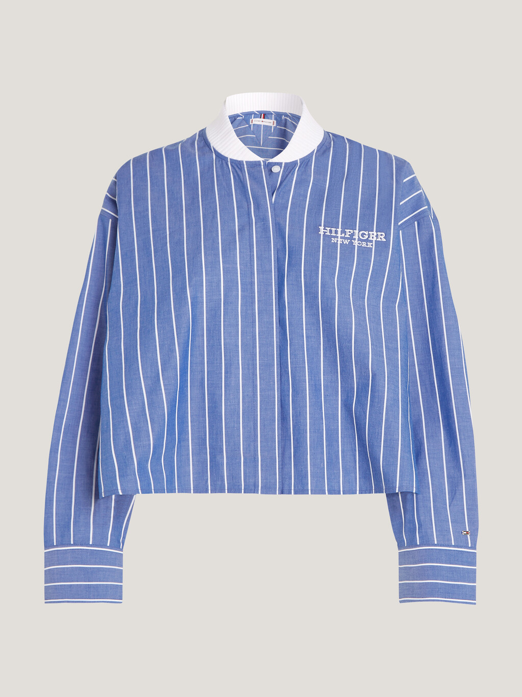 棒球條紋羅紋針織領短襯衫, Blue Stripe, hi-res