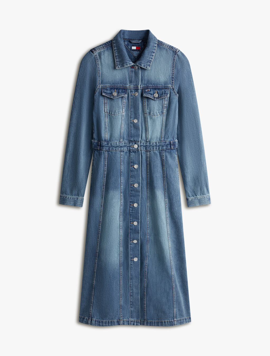 Maxi Trucker Dress Jacket, Denim Medium, hi-res