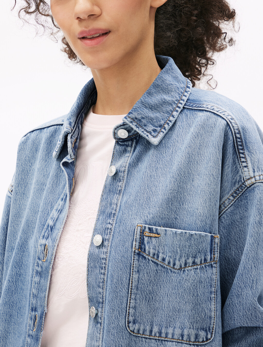 Relaxed Long Sleeve Denim Shirt, Denim Light, hi-res