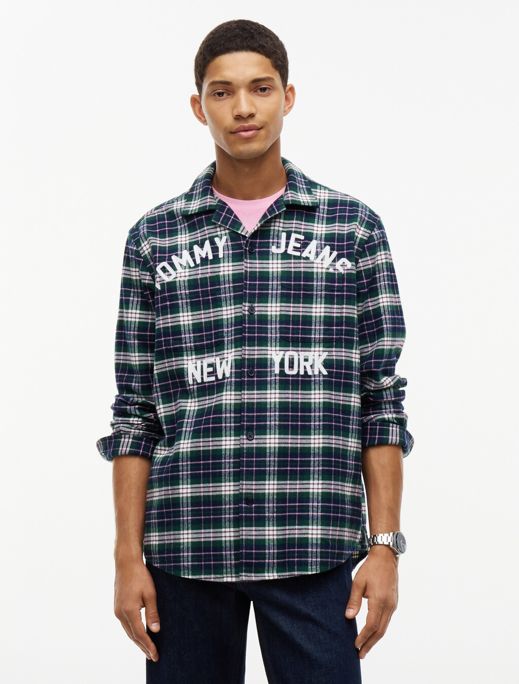 Relaxed Fit Logo Embroidery Flannel Shirt, Velvet Green Check, hi-res