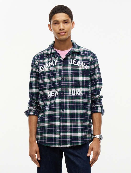 Relaxed Fit Logo Embroidery Flannel Shirt