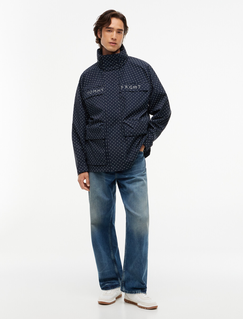 Polka Dot Field Jacket, Navy Blue Polka Dot, hi-res