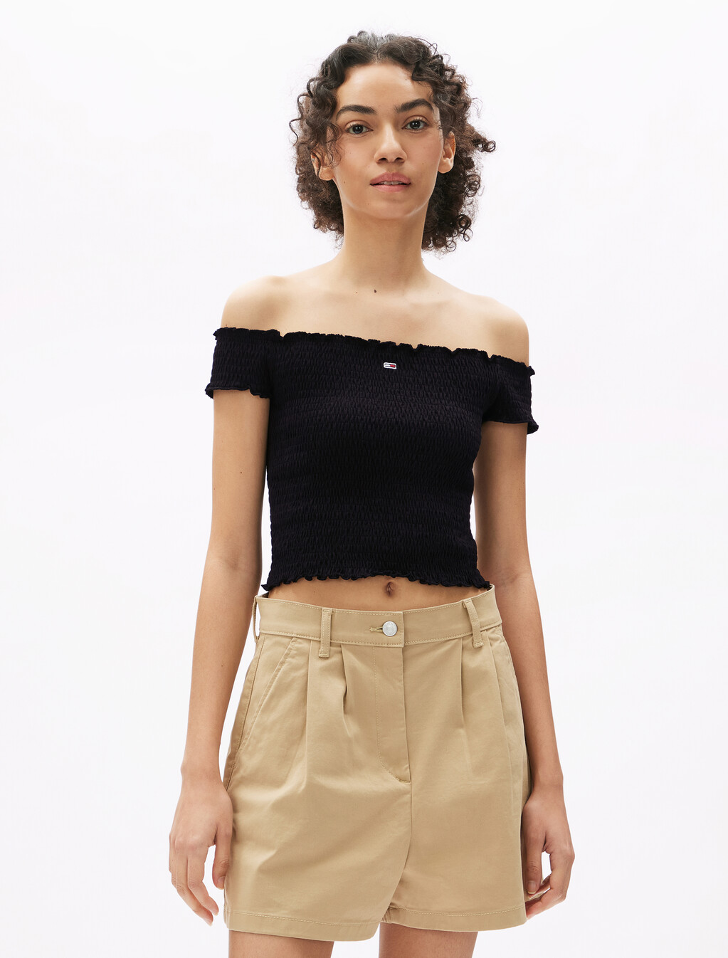 Cropped Smock Top, Black, hi-res
