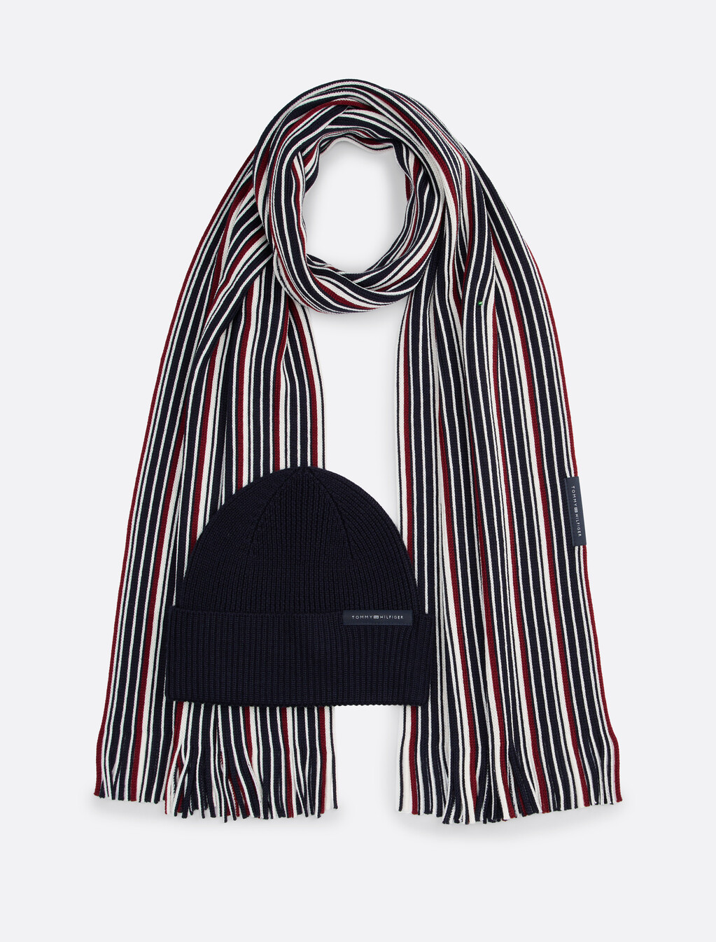Wool Rich Scarf And Beanie Gift Set, Space Blue / Stripe, hi-res