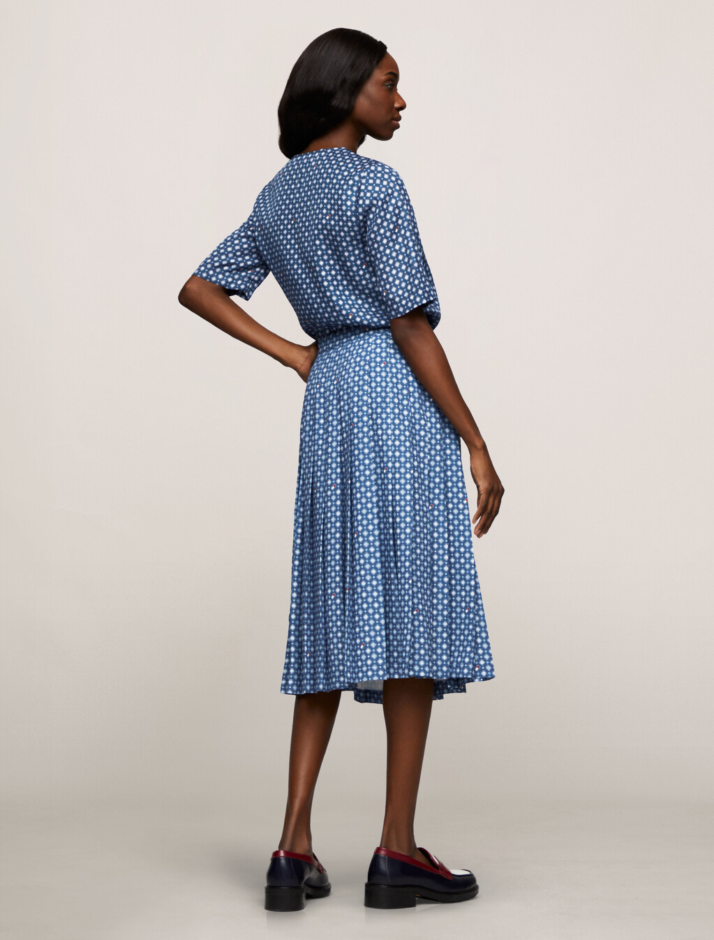 Foulard Pleat Skirt, Heritage Foulard/ Fossil Blue, hi-res