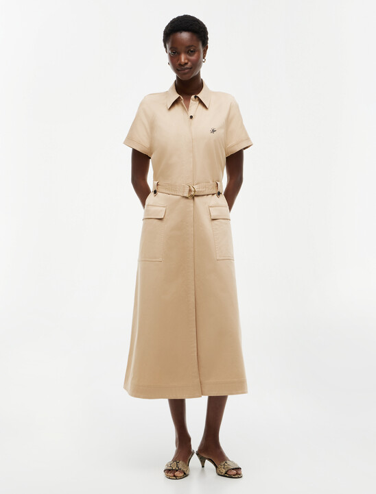 Belted Twill Midi Shirt Dress
