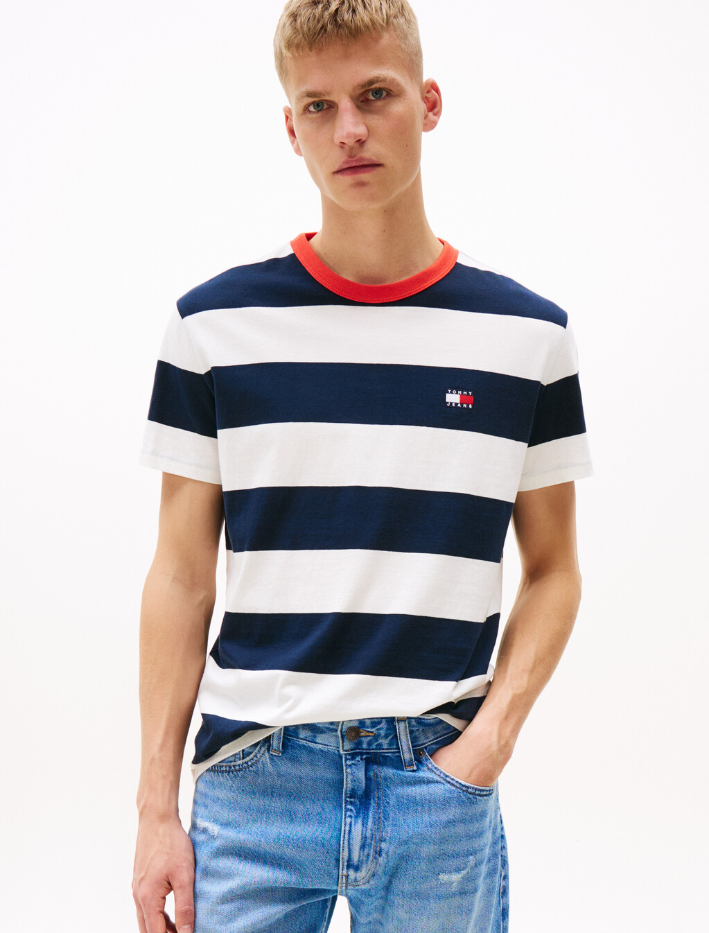 Bold Stripe T-Shirt, Dark Night Navy / Ecru, hi-res