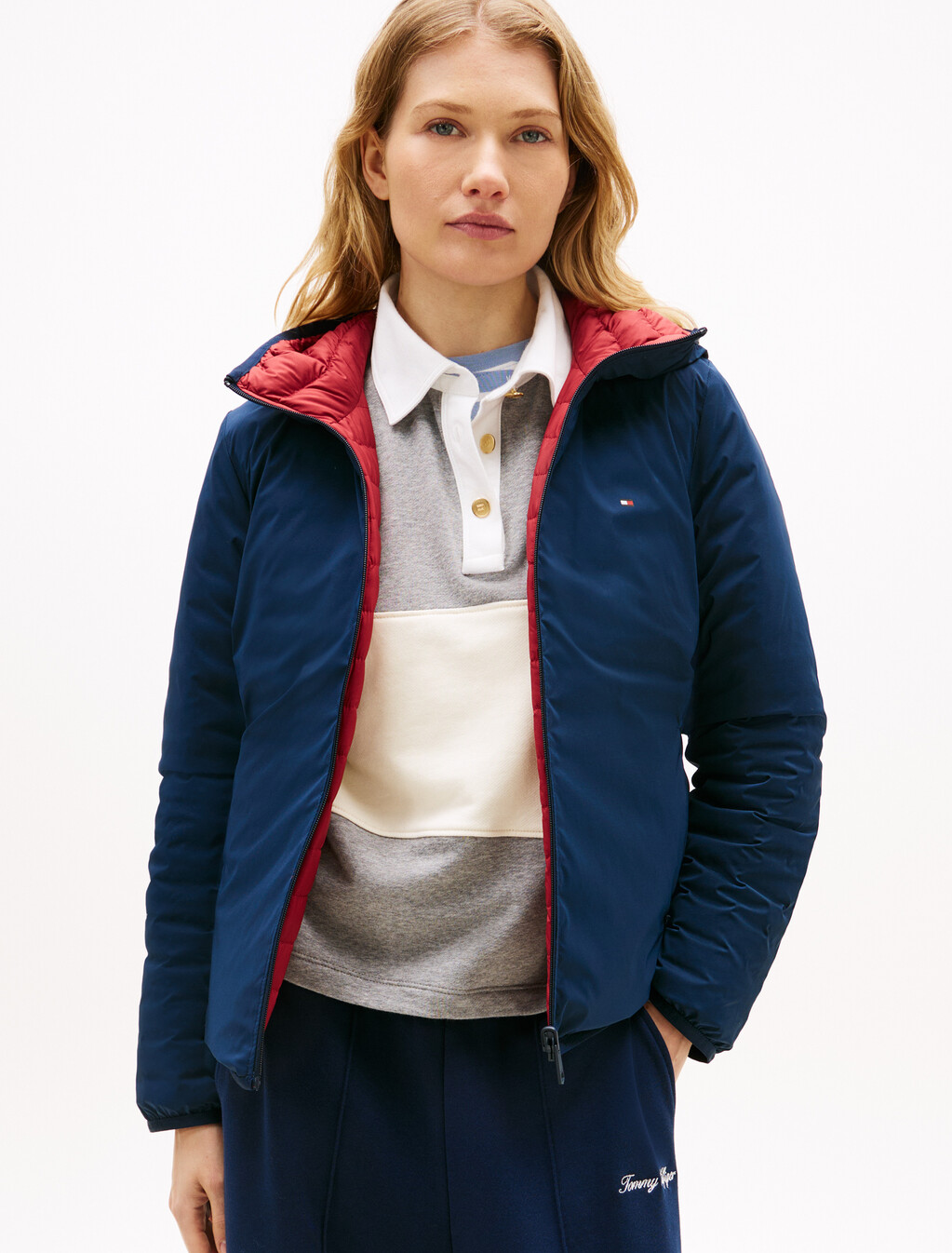 彈性尼龍輕盈羽絨雙面外套, Dark Night Navy, hi-res