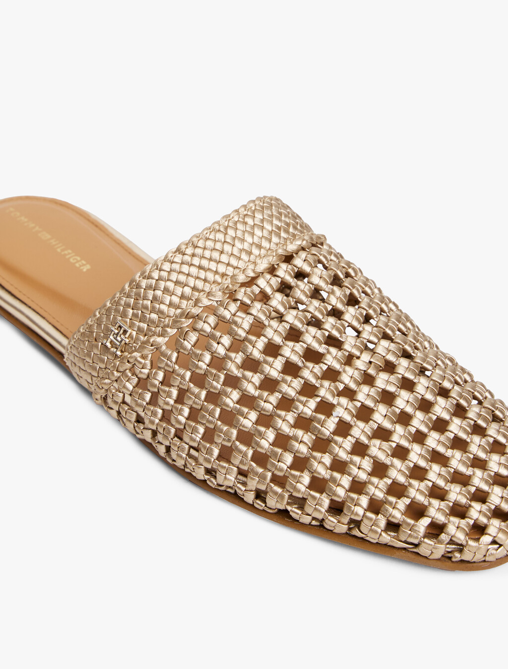 Metallic Crochet Mules, Gold, hi-res