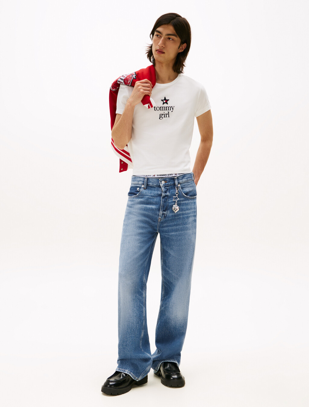 Tommy Girl 低腰寬鬆牛仔褲, Indigo Wash, hi-res
