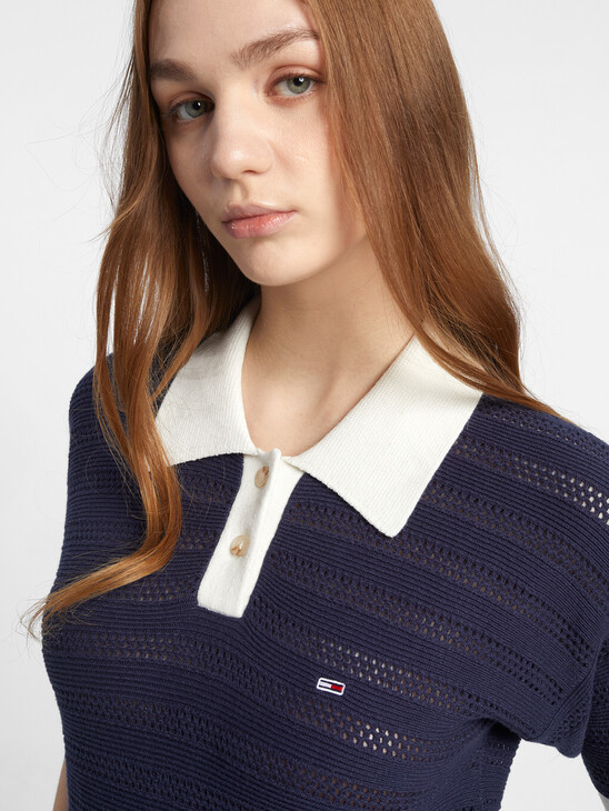 POINTELLE CROPPED POLO TOP