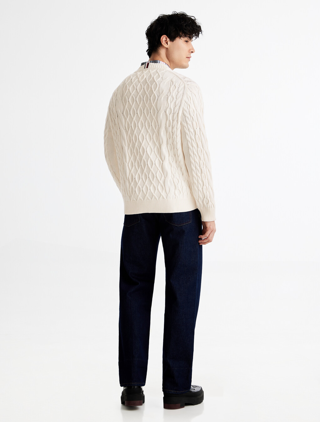Cable Knit Letterman Applique Sweater, Ivory Petal, hi-res