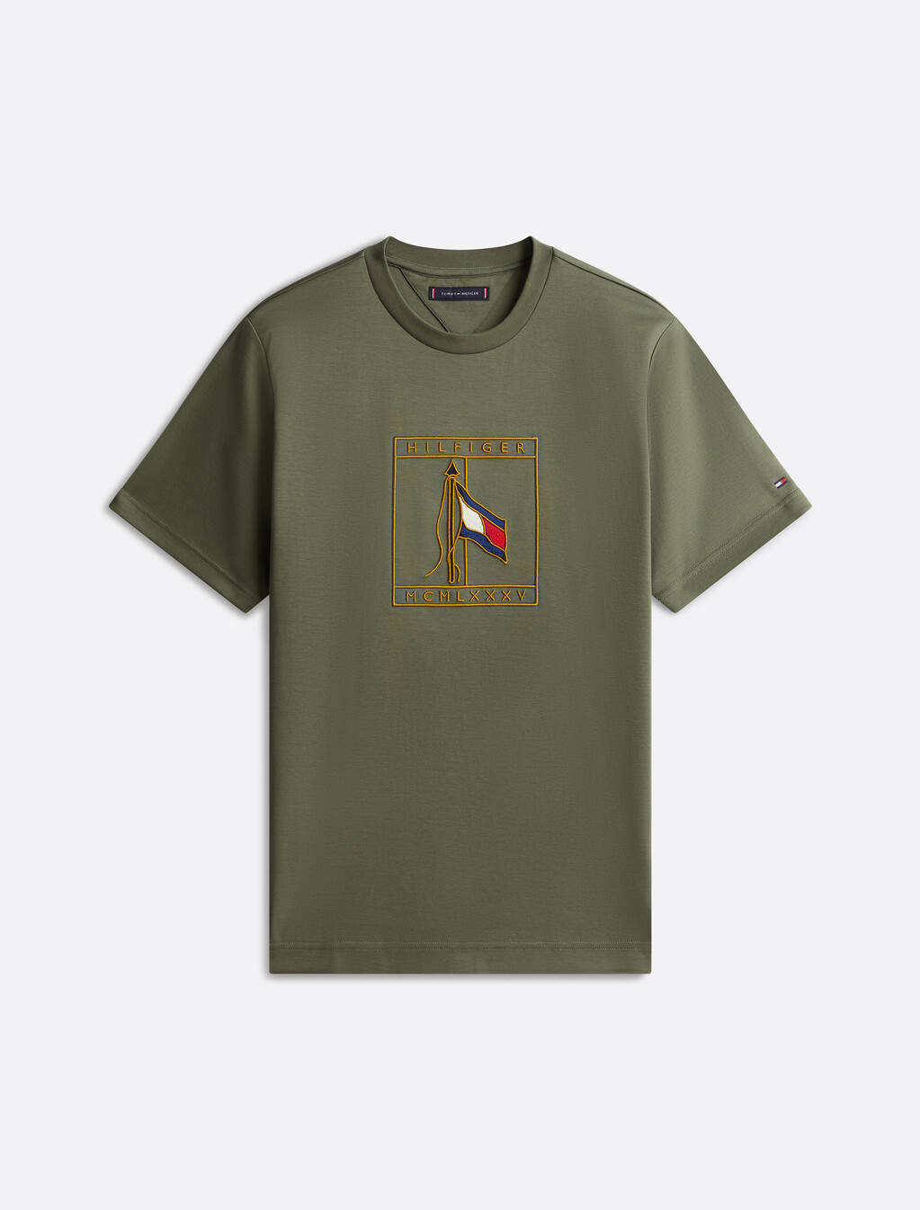 旗幟刺繡雙面棉質 T 恤, Battle Green, hi-res
