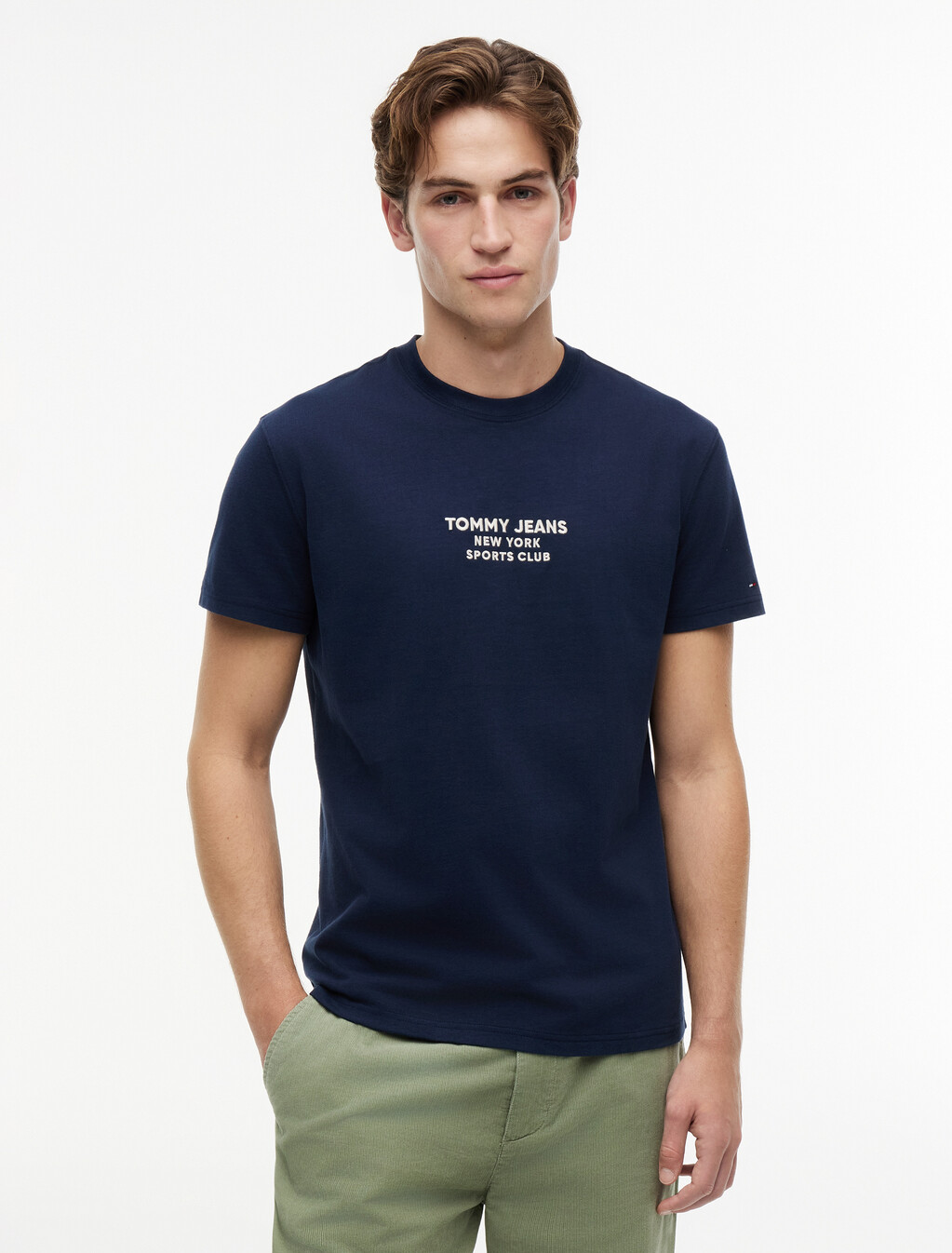 短絨毛飾面平紋 T 恤, Dark Night Navy, hi-res