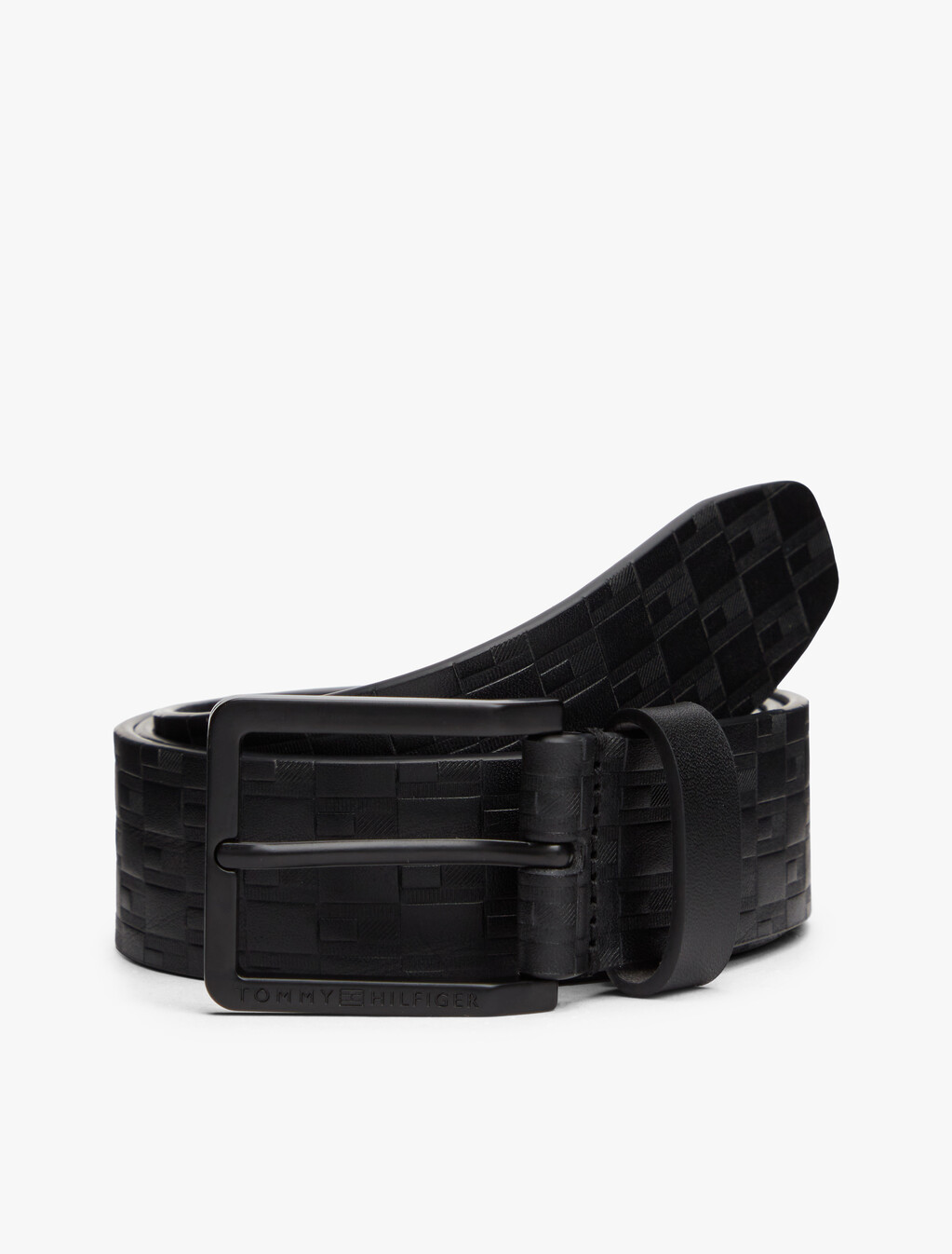 TH Flag Debossed Leather Belt, Black, hi-res