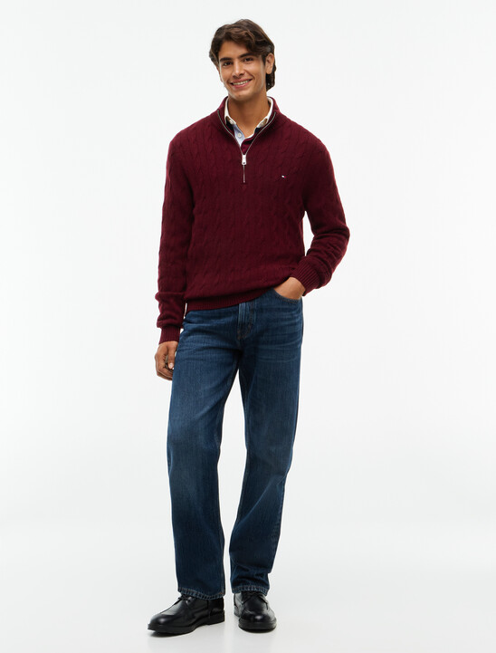 Pure Lambswool Cable Knit Quarter-Zip Jumper