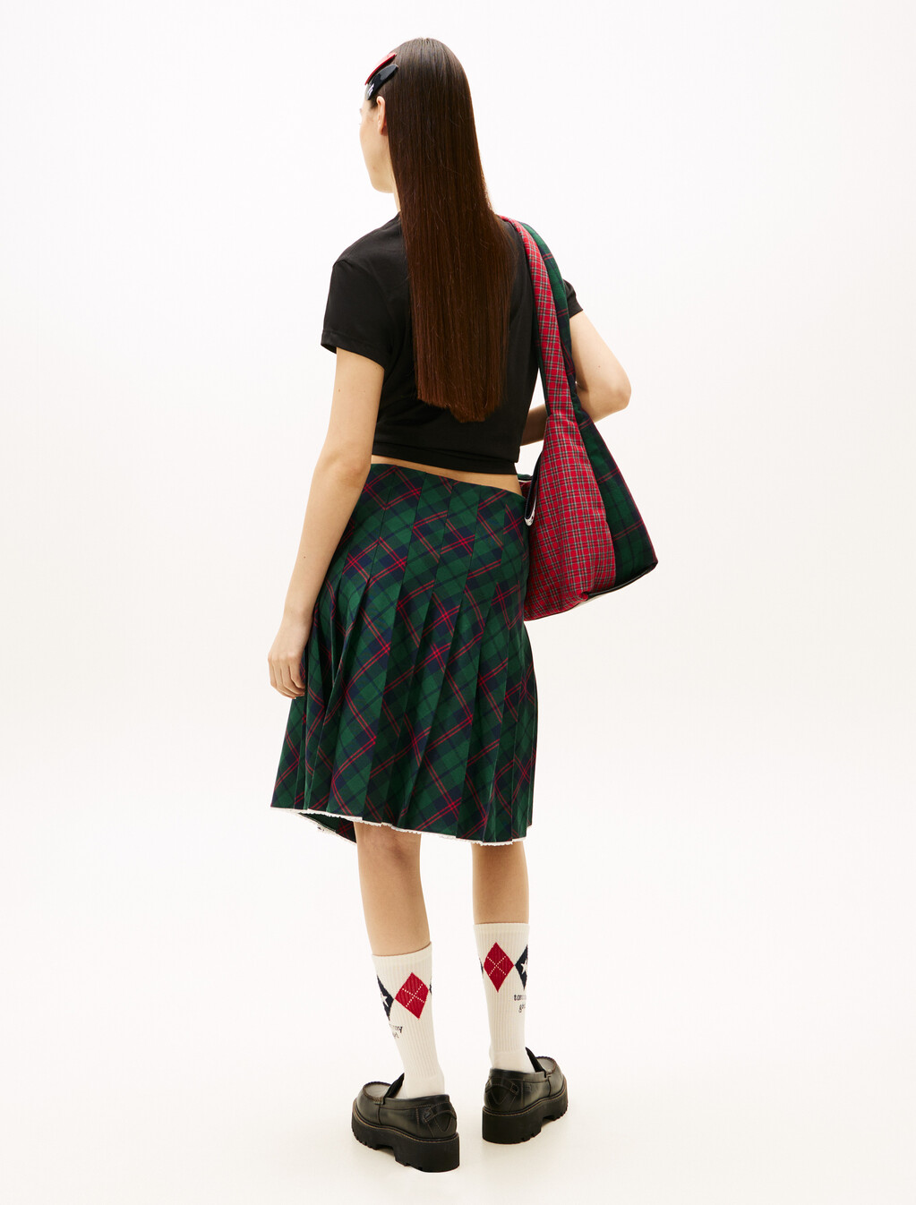 Tommy Girl Tartan Pleated Midi Skirt, Ornamental Green, hi-res