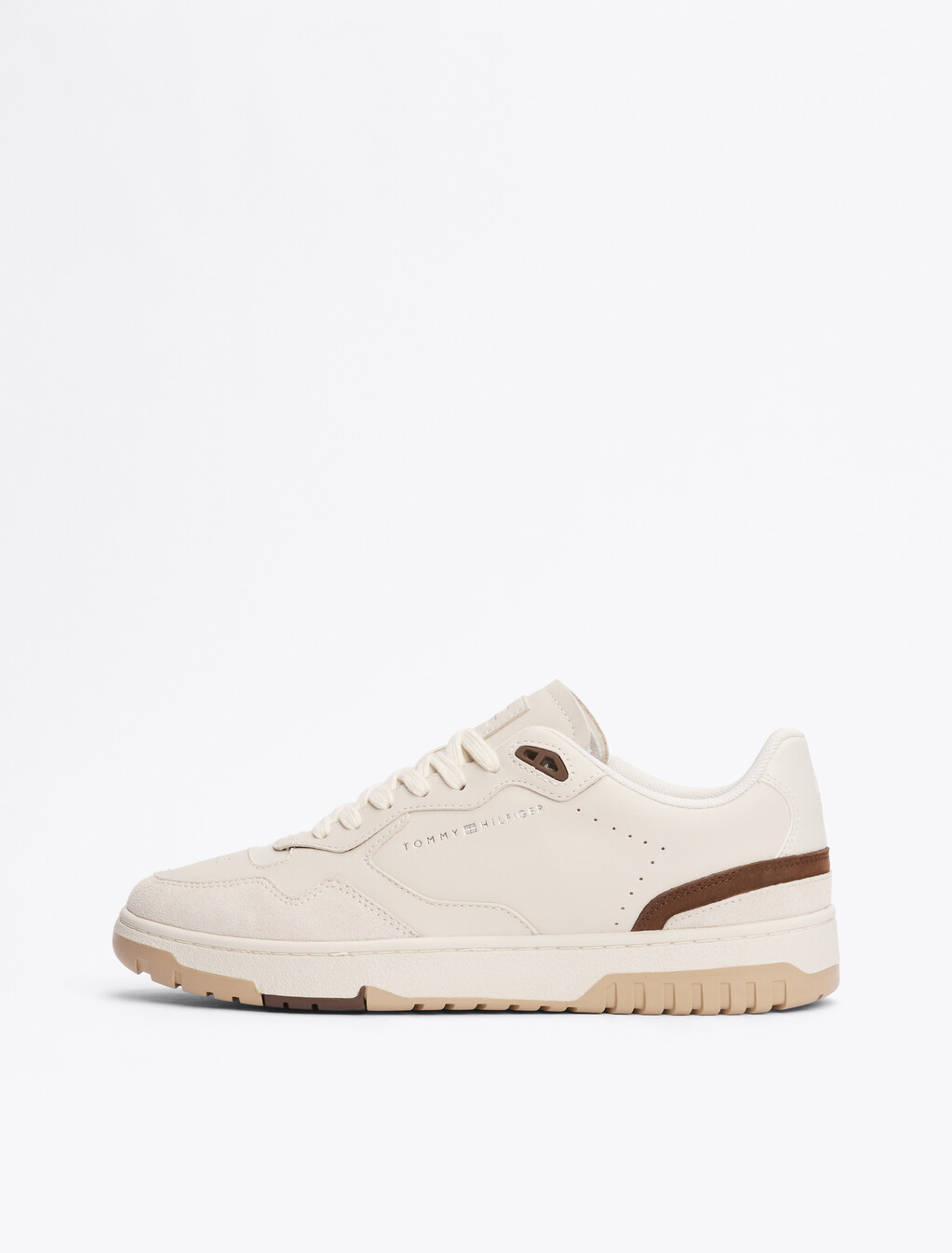 Leather Mixed Texture Basketball Trainers, Alabaster, hi-res