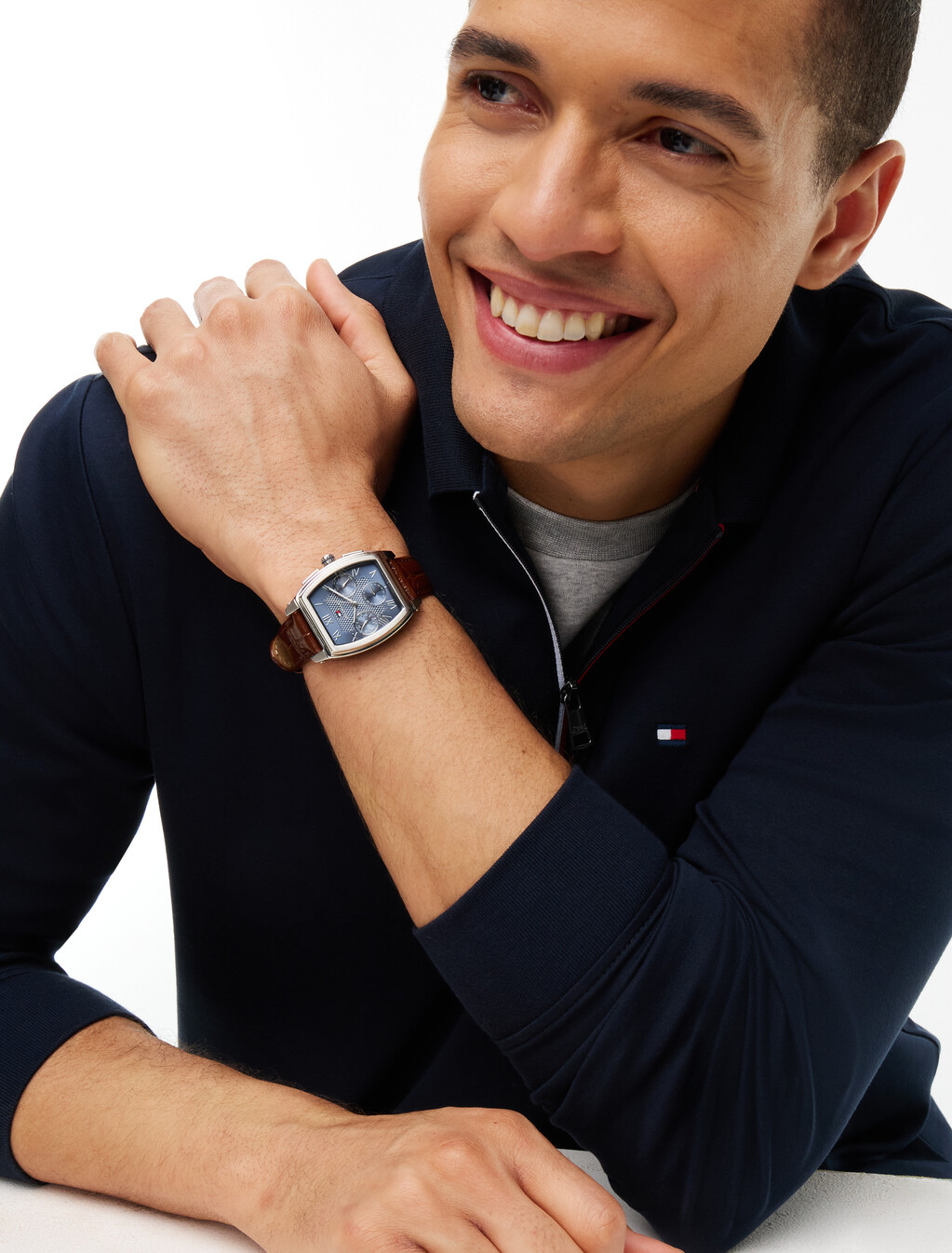 Fluid Cotton Long Sleeve Polo Shirt, Navy Blue, hi-res