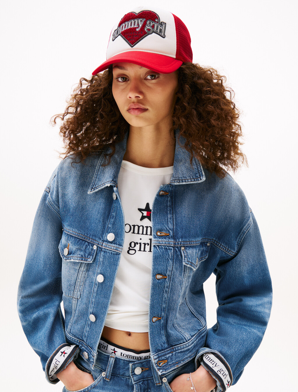 Tommy Girl Heart Logo Mesh Trucker Cap, Primary Red, hi-res