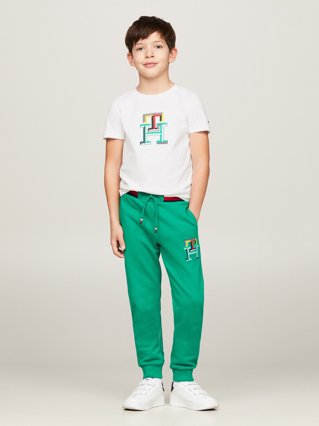 TH Monogram Multicolour Embroidery T-Shirt, White, hi-res