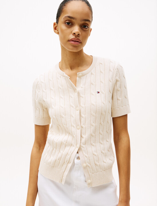 Cable Knit Short Sleeve Cardigan
